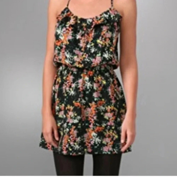Parker Y2K vibe Black floral print Silk sleeveless Dress Multicolor size Small - Picture 3 of 10